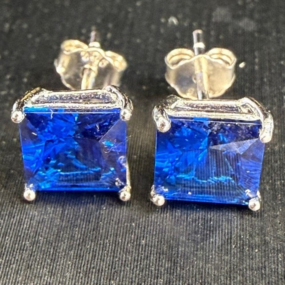 JEWELRY SOLID 925 STERLING SILVER NATURAL BLUE SAPPHIRE PUSHBACK EARRINGS